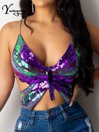 Débardeurs pour femmes Camis Sexy Halter Sequin Butterfly Top Corset y2k Crop Top Femmes Summer Top Club Womens Tops Backless Party Vintage Vêtements Débardeur 230627