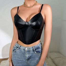 Tanques de mujer Camis Sexy Leather Tank Top Spice Girl Seduce Slim Body Wild Chest Wrap