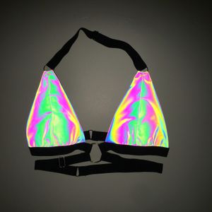 Tanques de mujer Camis Correa de anillo sexy Bikini reflectante deslumbrante Europa y los Estados Unidos Traje de baño dividido transfronterizo Top de traje de baño colorido para mujer