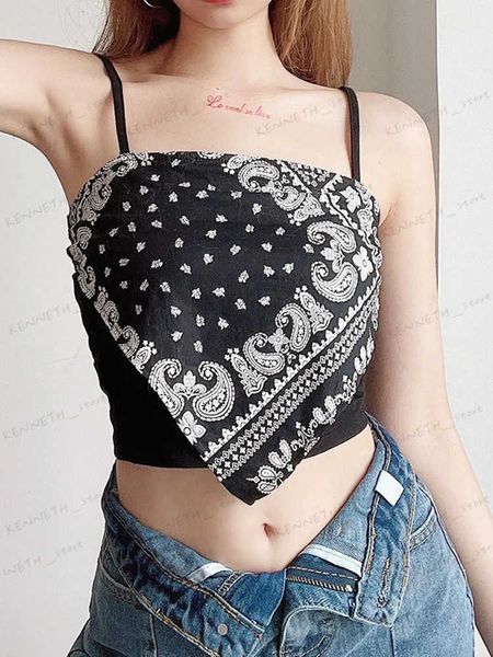 Tanques de mujer Camis Sexy Streetwear Impresión Lindo Tops cortos para mujeres Corto Negro Verano Cami debajo de la camisa Sujetadores Ropa de moda Y2k Corsé blanco Top T240129