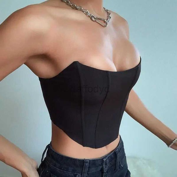 Camisola sin mangas para mujer Corsé sexy ajustado con una moderna correa para el hombro de color sólido y sujetador completo sin tirantes.Top retro de raso escotado para mujer 24326