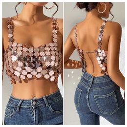 Canotte da donna Camis Paillettes acriliche lucide Canotta da donna Estate Sexy Hot Backless Halter Crop Tops 2023 Festival Rave Party Nightclub Abbigliamento Z0510