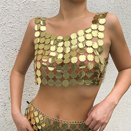 Femmes Réservoirs Camis Paillettes Brillantes Bikini Ventre Chaîne Pour Femmes Harnais Soutien-Gorge Poitrine Cou Corps Sexy Festival D'été Tenue Y2k VêtementsFemmes