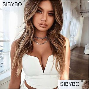 Damestanks Camis Sibybo Deep V Neck Backless Women Red Bustier Crop Top Mouwess Party Clue Cute Tops tank Slim Vrouw Camisole DHPR2