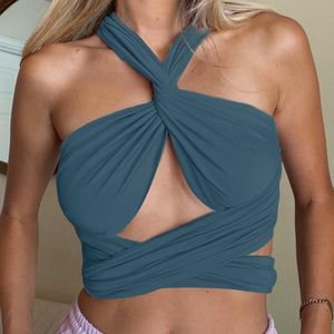 Débardeurs pour femmes Camis Printemps Été Femmes Tops Sexy Bandage Cami Top Blanc Coton Dos Nu Sans Bretelles 2022 Couleur Unie Plage Wrap Poitrine Stra