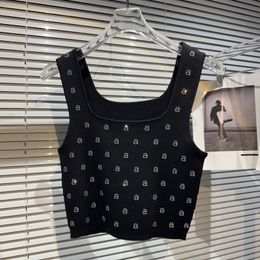 Débardeurs pour femmes Camis Street Clothing Sexy Women's Letter Water Diamond Short Knitted Black and White Tank Top Women's Tank Top Tank Top Summer Y2k Crop Top 230711