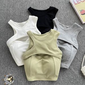 Débardeurs pour femmes Camis Été Débardeur Débardeur Camisoles Pour Femmes Sans Manches Évider Corset Crop Tops Avec Soutiens-gorge Intégrés Femme Débardeurs Camisoles Drop 230608