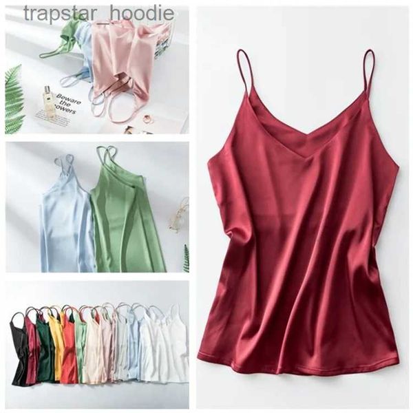 Camisetas sin mangas para mujer Camis Summer Cooling Ice Silk Spaghetti Strap Tops para mujeres Sexy V Neck Tees Top Satin Silk Sleless Tank Tops Blusa diaria Tops L231220