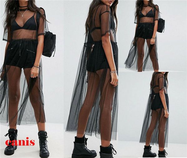 Débardeurs pour femmes Camis Summer Fashion Casual Femmes Sexy Black See-through Mesh Top Summer Sheer Long T-shirts 230721