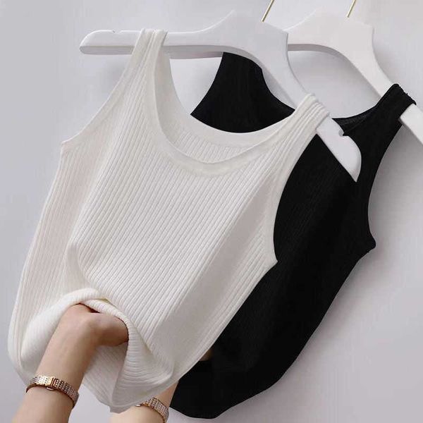 Débardeurs pour femmes Camis Summer Knit Vest Top sexy sans manches O Neck Women Camisole Pure Color Black White t-shirt Solid Color Plus Size Slim Tank Top Y2302