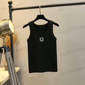 Dames Tanks Camis Zomer tanktop dames designer mode gebreid mouwloos vest geborduurd geweven band shirt T240327