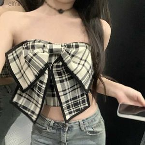 Tanks pour femmes Camis Summer Femme enveloppe de poitrine Bow Design Checker Backless Fashion Sexy Sexterwear Y240403