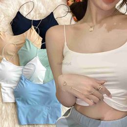 Camisetas sin mangas para mujer Top corto de verano para mujer Camiseta sin mangas de color sólido sexy Top de tubo de seda de hielo Top deportivo sin costuras Ropa interior inalámbrica Bralette con relleno Camiseta sin mangas 24326