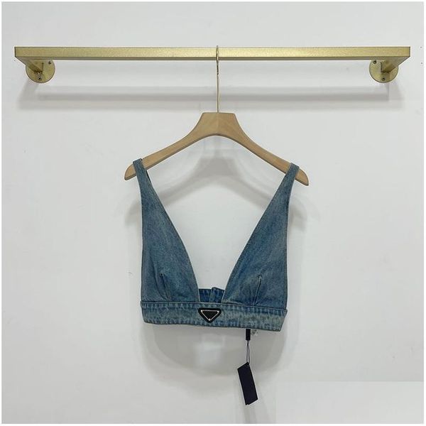 Débardeurs pour femmes Camis Été Débardeur en denim délavé pour femmes avec soutien-gorge à étiquette triangulaire et gilet à dos ouvert Mode sexy Versatile Drop Del Dhiwr