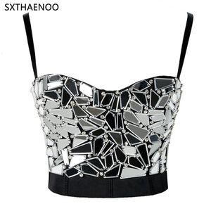 Débardeurs pour femmes Camis SXTHAENOO argent Sequin haut court perles Sexy Corset grande taille carnaval fête Camisole 230728