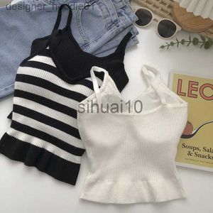 Débardeurs pour femmes Camis T-Shirt camis tricotés pour femme hauts femmes rayures culture soutien-gorge intégré bretelles spaghetti camisole femme réservoir 2022 droppshipping J230627 L230909