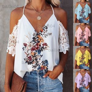 Tanks Femmes Camis Débardeur Femmes Dentelle Patchwork Tops Sans Manches Dos Nu Hors Épaule Imprimé Floral Spaghetti Sangle Gilet Sexy Col En V Camisole T230417