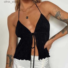 Tanks pour femmes Camis Top Top Y2K Top Club Vêtements STRAP LACE TOP TOP SEXY FOMES TANT sans dossier Summer Split Crop Top Cute Girl Top Top 2023 Nouveau Y240403