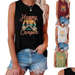 Débardeurs pour femmes Camis Débardeurs pour femmes Happy Camper T-shirts graphiques sans manches Coupe ample T-shirts Drop Delivery Apparel Femmes Dhldw