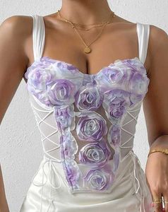 Tanks pour femmes Camis Top of the Line Womens 2024 Summer Fashion Flower Match dentelle en dentelle Hanky Hanky Casual Sweetheart Colorde sans manches