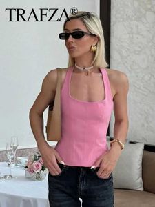 Tanks pour femmes Camis Trafza 2024 Femmes Slim Couper Top Fashion Slim Fit Sex Sexy Top Y2K Summer Loissine Elegant Womens Solid Top J240409