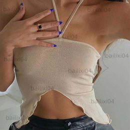 Tanques de mujer Camis TVVOVVIN Elegante Sexy Flaco Elástico Dividido Hongo de árbol comestible Ombligo abierto Camisola femenina Verano Nuevo Tops sexy 7HXJ T230417