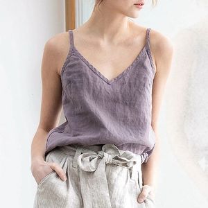 Débardeurs pour femmes Camis Vintage coton lin été débardeurs sans manches Harajuku basique Femme haut pour filles Camisole femmes vêtements Vetement Femme 230317