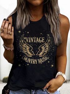 Damestanks Camis Vintage Country Music Tank Tops For Women Funny Letter Wings Print Mouwloze Shirts Causal Loose Fit Summer Tee Streetwear 230510