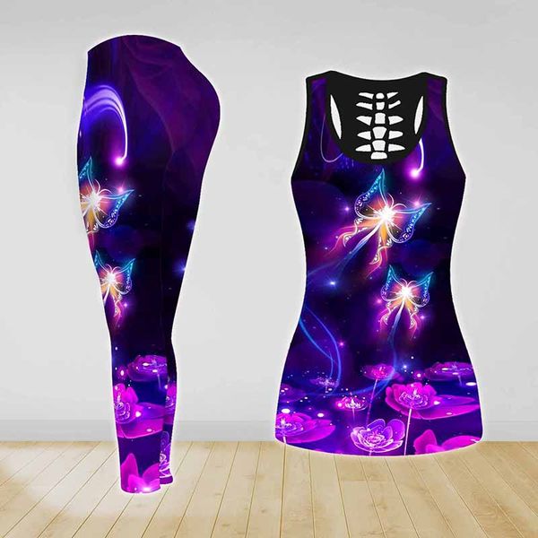 Tanques de mujer Camis Flores de mariposa para mujer Impresión 3D Combo de yoga Camiseta sin mangas Legging Pantalones casuales de verano Pantalones de fitness 4 estilos Mujeres