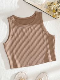 Tanques de mujer Camis Mujer Marrón Sólido Rib-knit Tank Top Verano Sin mangas Grunge Crop Top Harajuku Cute Baby Tee Y2K Plain Streetwear Cami Chaleco Y2302