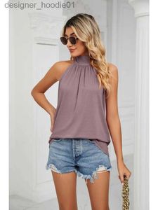 Tanks pour femmes Camis Femme Couleur solide Halter Halter Viette en tricot T-shirt Fashionable Comers Top 2023 Été Nouvelle arrivée L231208