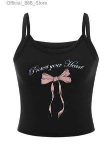 Tanks pour femmes Camis Summer Summer Cami Tops Bow Ry Ry Print Tops Spaghetti Spaghetti Strap Camisoles D240427