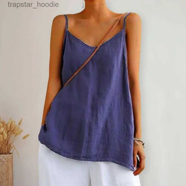 Camisetas sin mangas para mujer Camis Top de verano para mujer Top con tirantes finos de lino y algodón Top para mujer con cuello en V y cuello en V Básico con camisetas sin mangas sin mangas Camis informal suelto L231220