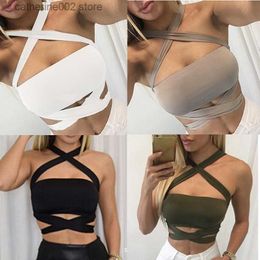 Dames Tanks Camis Vrouwen Sexy Strapless Tube Top 2021 Fashion Cropped Bandeau Tops Ondergoed Bras Halter Lace-Up Bandage Crop Tops Wit Zwart T230605