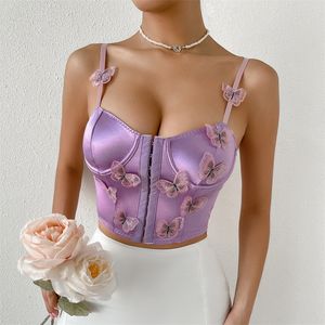 Débardeurs pour femmes Camis Femmes Tache Papillon Appliques Crop Tops Y2K Crochet Gothique Fée Grunge Débardeur Cami Sexy Dos Nu Bralette Corset Top Bustier 230627