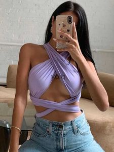 Tanques de mujer Camis Mujeres Strappy Cross Over Front Cut Out Halter Ne Sin mangas Balless Wrap Crop Top Vendaje V Verano Sexy Tops Mujer Cloesyolq