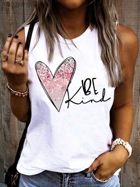 Débardeurs pour femmes Camis Femmes D'été Débardeurs Sans Manches Débardeurs Ras Du Cou Graphique Basique Blanc Top Chemises Valentine Be Kind Glitter Coeur T-shirts Lâche T230517