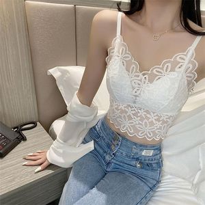 Tanks Femmes Camis Femmes Summer Mode Mesh Dentelle Crop Tops Femme Corset Bustier Soutien-gorge Gilet Dames Sexy Col V Camisole Débardeur T187Women