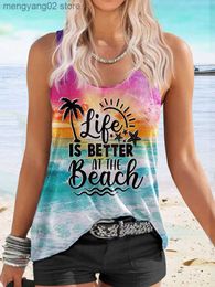Débardeurs pour femmes Camis Débardeur de vacances pour femme Funny Life Is Better At The Beach Coconut Tree Racerback Tanks Gradient Colorful Sunshine Vest Shirt T230517