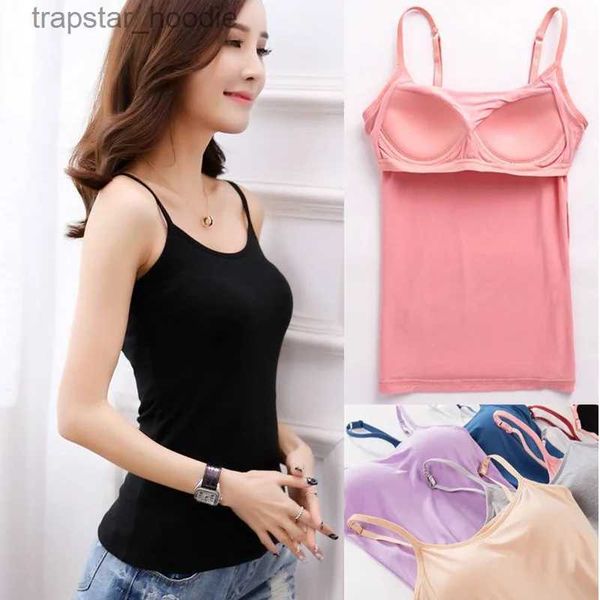 Tanques de mujer Camis Mujeres Chaleco Ropa interior Verano Suave Tank Top Construido en sujetador Correa de espagueti Casual Sólido Transpirable Acolchado Fe Comfort Camisoles L231220