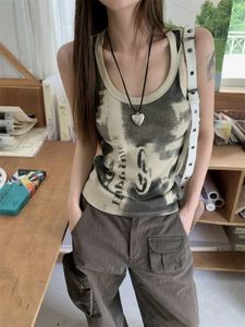 Tanks pour femmes Camis Femmes 90S Réparti vert rétro Green Top Harajuku Techwear T-shirt imprimé graphique GRUNG ULTRA-TRUS SANSE COMMETTRE COMMENT Y2K GOTHIQUE K-POP J240523