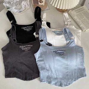 Damestanks Camis Dames geborduurde letter Vest Top met bra Pad Casual Vest y2k dames schouderband ijzerring vest topl240429