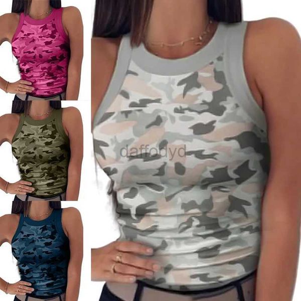 Tanques de mujer Camis Fashion Fashion Camuflage Vest impresa Camiseta O-Neck sin mangas sexy STETY ELASTAL Vest Streetwear Plus Tamaño S-3xl 24326