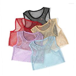 Dames Tanks Camis Womens Leqoel Crystal Diamond Mesh Tops voor dames Klein vest Ronde kraag Shirt Tank Visnet Slim Fit Cropped Dhvmw