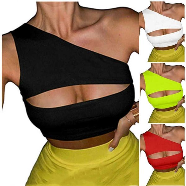 Débardeurs pour femmes Camis Femmes Une Épaule Sans Manches Soutien-Gorge De Sport Bralette Gilet Débardeur Crop Top Dames D'été Plaine Exposée Ombilical Corset Top Tube Tops Z0510