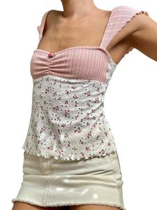 Tanks pour femmes Camis pour femmes Fashion Summer imprimé haut à manches courtes Couleur de contraste carré à manches T-shirt J240409