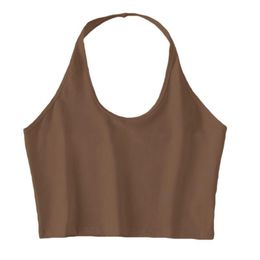 Débardeurs pour femmes Camisoles Femme Été Halter Neck Sans Manches Crop Top Sexy Low Cut O Couleur Unie Mini Cami Tank Vest Dos Nu Moulante BasicWom