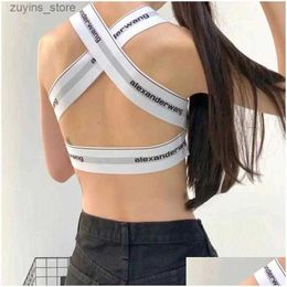 Tanks pour femmes Camis Tanks pour femmes Camis Y Fashion Striped Letter Tie CORSET TOP Femmes Sling Cross Cutout Street Party Y2K Vêtements Crop Summer 22 DHB4Z L49