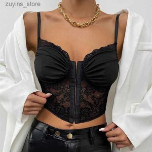 Tanks pour femmes Camis Tanks pour femmes INS Black Lace Mesh Corset Jouen Femmes Tops Sexy Hollow Out Halter Bustier Lingerie Slim Camisole Streetwear L49