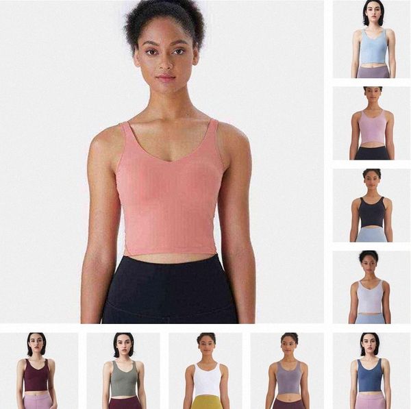 Débardeurs pour femmes Camis Womon Yoga Soutien-gorge de sport Col en V Débardeur de course Fitness Gilet Vêtements de sport Sous-vêtements pour femmes Coussin rembourré Haut de sport nu Lululemens Lulus